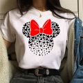 Disney Gold Micky Head Women's Casual 100% Cotton T-shirt Mickey Mouse High-Quality Print Fashion Top Cartoon.