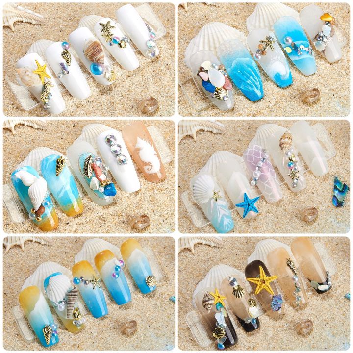Marine%20series%20nail%20art%20jewelry,%20natural%20shell%20slices,%20abalone%20slices,%20starfish%20metal%20rivets,%20pearls,%20small%20stones%20-%20Image%204