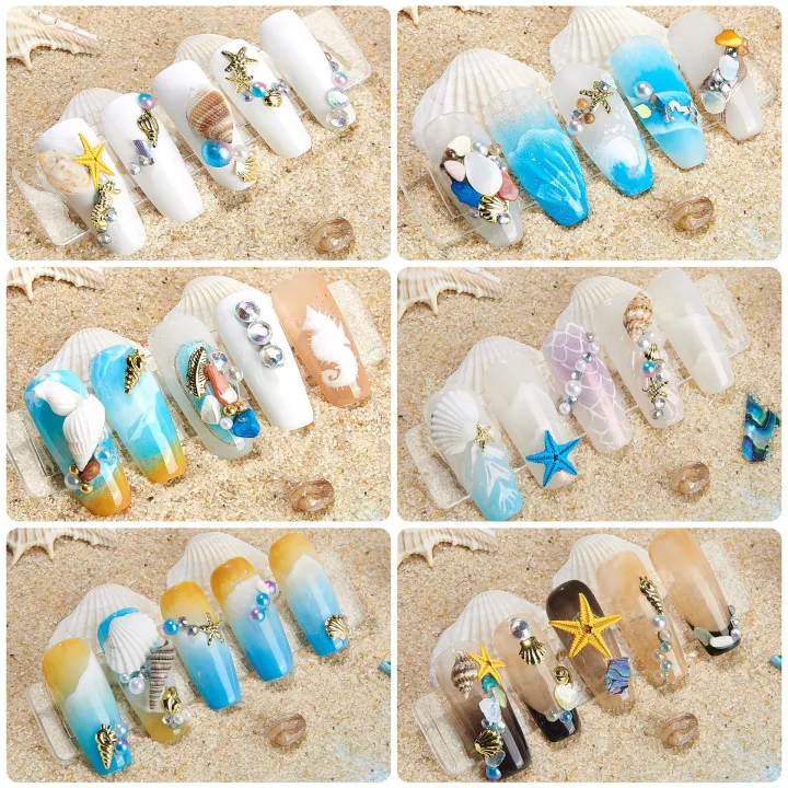 Marine%20series%20nail%20art%20jewelry,%20natural%20shell%20slices,%20abalone%20slices,%20starfish%20metal%20rivets,%20pearls,%20small%20stones%20-%20Image%204