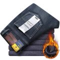 2022 Winter New Men Blue black Fleece Thick Jeans Zippered Pocket Design Cargo Jeans Trendy Denim Warm Pants Male Brand Trousers.