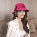 Elegant Women Hat Vintage Bowknot Wool Ladies Hat Dome Felt Wedding Church Jazz Cap Bowler Autumn Winter Female Bucket Hat 2022. 