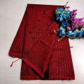 Maroon Colour Half Silk Tangail Tat Chumki Saree For Women No Blouse Piece - Sari - Saree - শাড়ি.