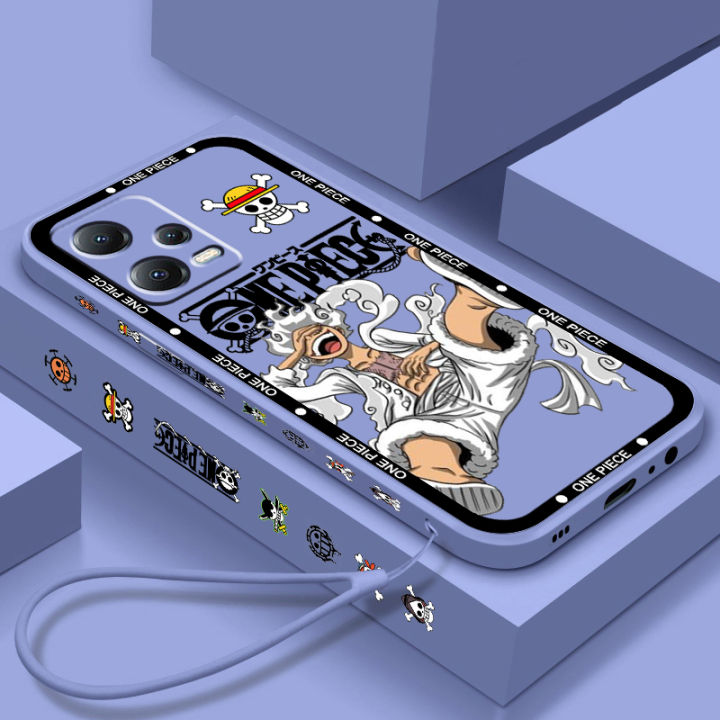 One Piece Luffy Cartoon Liquid Left Rope For Xiaomi Redmi Note 12 12S 12R 11 11T 11S 10 10S 9 8 8T Pro Plus 5G Phone Case