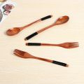Wooden Spoons Forks Set Japanese Style Wooden Utensils Set for Eating Wood Flatware Set Reusable (Black Cords,10 Pieces).