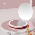 Mini LED Light makeup mirror Foldable compact mirror With luminous circle Portable USB handheld makeup mirror.