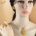 XUHUANG Luxury Dubai Gold Plated Jewelry Set For Women Flower With Tassel Big Nigerian Indian Bridal Necklaces Earrings Rings.