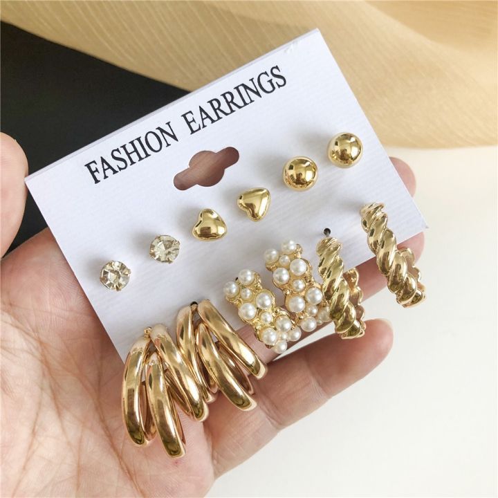 6Pairs Metal Female Earrings Set Elegant Earings New