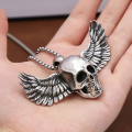 Big Size Stainless Steel Fallen Angel Wings Skull Pendant Necklace Men's Personality Unique Fashion Party Jewelry Halloween Gift. 