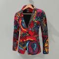 Casual Men Blazer Fashion Print One Button Autumn Single Button Colorful Pattern Suit Coat.