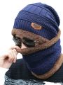 BLUE COLOR COTTON&FLEECE  WINTER HAT & NECK  CAP WARMER FOR MEN .. 