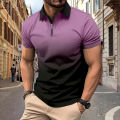 New men's top New summer polo shirt, degenerate color lapel zip short-sleeved T-shirt, casual street men's wear,. 