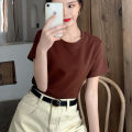 Girl Candy Color T Shirt Girls Short Slimming Top 2024 Korean Style Sweet Fresh All-Matching Bottoming Shirt for Women.