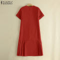 ZANZEA Women Short Sleeve O Neck Flare Swing A Line Mini Dress Party Gown Short Dresses #11. 