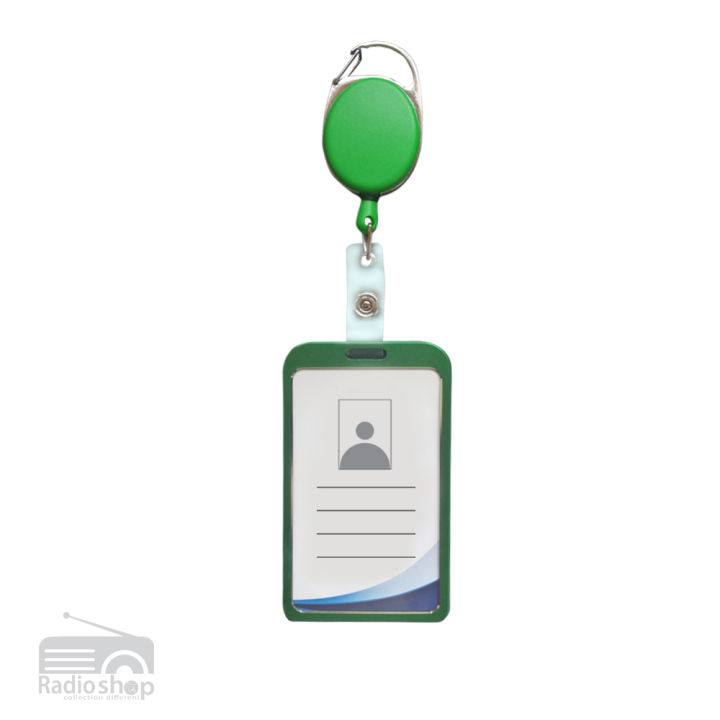Metal ID Card Holder with Badge Reel - Green