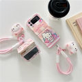 Kawaii Cartoon Hello Kitty Phone Case with Bracelet for Samsung Galaxy Z Flip 5 4 3 Z Flip3 Zflip4 Shockproof Soft Cover Mascaraara.