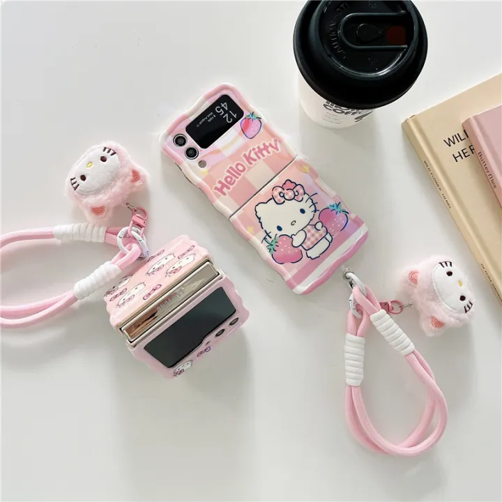 Kawaii%20Cartoon%20Hello%20Kitty%20Phone%20Case%20with%20Bracelet%20for%20Samsung%20Galaxy%20Z%20Flip%205%204%203%20Z%20Flip3%20Zflip4%20Shockproof%20Soft%20Cover%20Mascaraara%20-%20Image%203