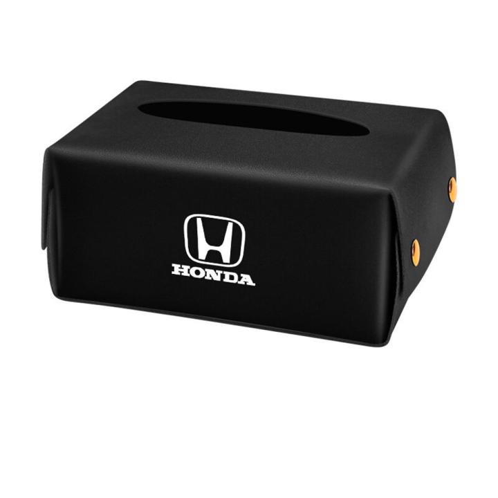 【Toy life hall】Car leather tissue box car sun visor tissue bag car interior central control storage box suitable for Honda CITY CIVIC HRV CRV Accord Odyssey VEZEL(# Black)