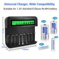 8-Slot Multi-Function Battery Charger USB Powered AA/AAA/C/D Rechargeable Battery Charger with LCD Display.
