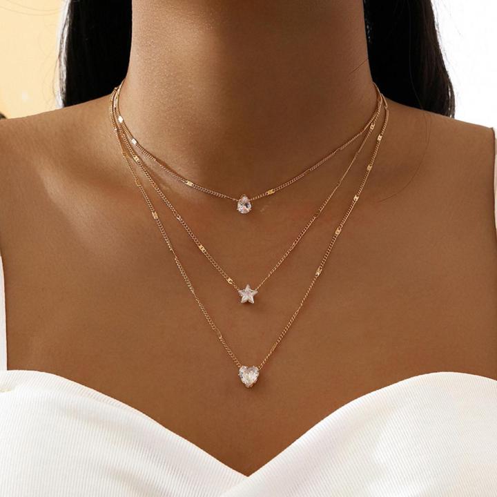 Bohemian Long Pendant Necklaces Lady Vintage Simple Multi-layer Pentagram Love Water Necklace