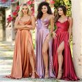 MisShow High Slit Cowl Neck Maxi Women Dress for Summer Spaghetti Straps Satin Evening Party Dresses Vestidos Longo. 