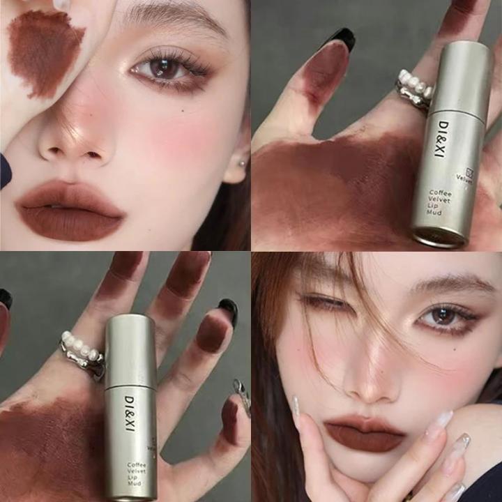 Dark Brown Matte Velvet Lip Gloss Waterproof Long Lasting Non-Stick Cups Red Lip Mud Lipsticks Lips Makeup Korea Cosmetics