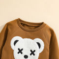 Emmababy-Children's Sweater Bear Embroidery Design Long-sleeved Round Neck Warm Breathable Tops Sweater. 