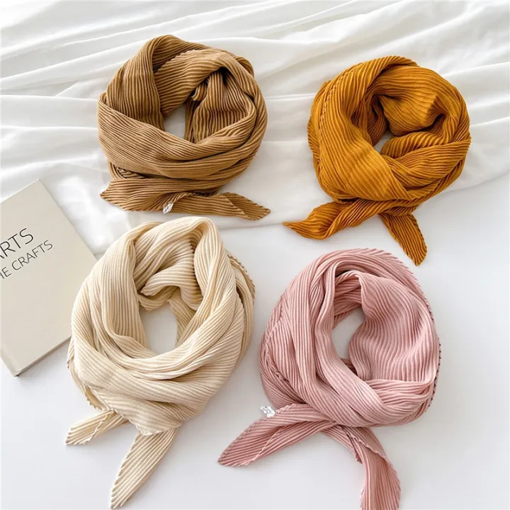 90cm%20Size%20Scarf%20Pleated%20Crinkle%20Women's%20Hijab%20Wrinkle%20Shawl%20Scarves%20Women%20Satin%20Scarf%20Neckerchief%20Square%20Skinny%20Hair%20Tie%20Band%20-%20Image%203