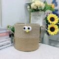 Cartoon round Fabric Storage Bucket Toy Desktop Storage Basket Woven Snack with Lid Storage Box Big Eye Monster. 