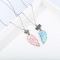 Hot Pink Blue Sequin Stitching Heart Broken Best Friends Necklace Pendant Chain BFF Friendship Jewelry Gifts For Kids 2PCS/Set. 