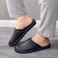 Waterproof faux leather slippers men's winter indoor fur shoes slippers male bedroom mules shoes mans sleepers plus size 47 48. 
