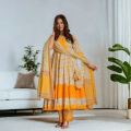 Women's Linen Long Salwar Kameez 3-Piece – Sizes 36-42, Elegant Printed Design.