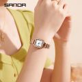 SANDA Women's Watch Luxury Square Pointer Quartz Watch WR Fashion Analog Stainless Steel Wrist Watch.