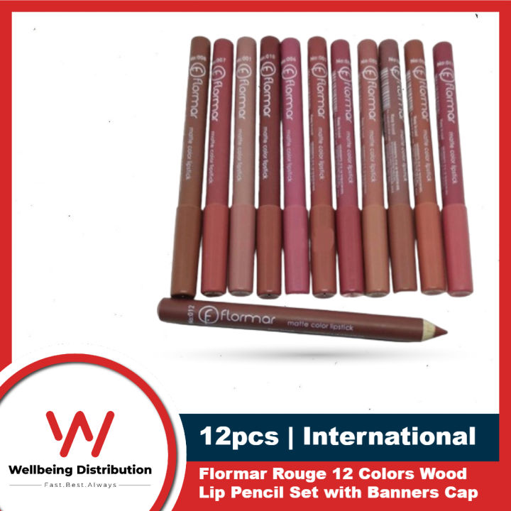Flormar Rouge 12 Colors Wood Lip Pencil Set with Banners Cap 12pcs/ 6pcs