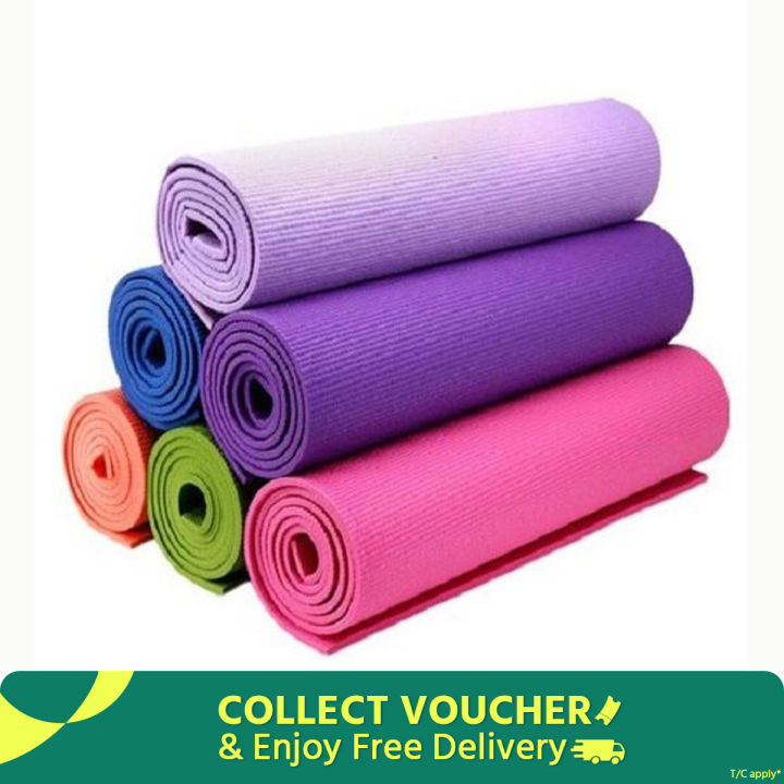6mm Eco Friendly Anti-Slip Exercise Yoga Mat with Carrying Strap Blue Green Purple Pink