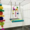 Bird Toys, Parrot Cage Hammock Hanging Bell Toy Colorful Swing Bell String Rattan Ball Bite String Toy 5pcs. 