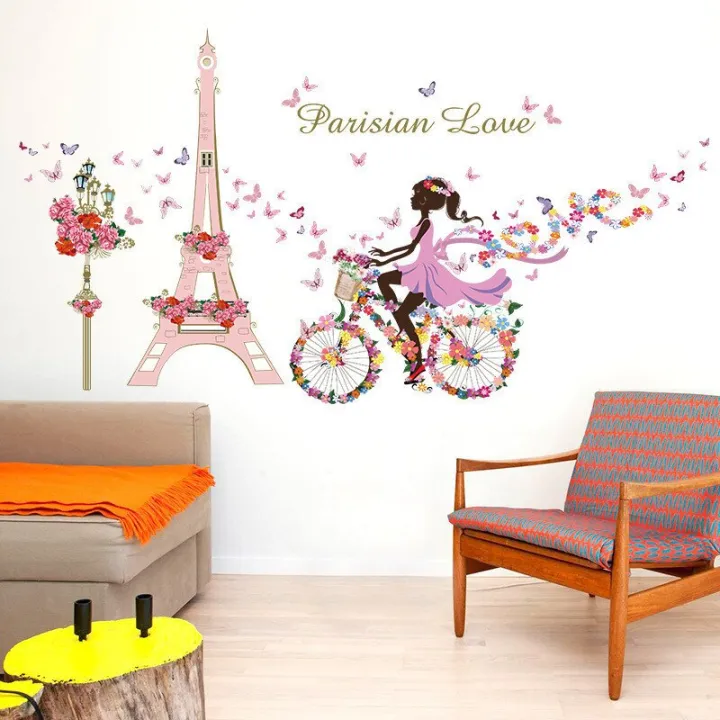 Romantic%20Paris%20Wall%20Sticker%20For%20Kids%20Rooms%20Eiffel%20Tower%20Flower%20Butterfly%20Fairy%20Girl%20Riding%20Wall%20Art%20Decal%20Home%20Decor%20Mural%20-%20Image%205