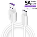 【original】 Vickmiu 5A USB Tipe C 0.3M/1M untuk C2 S9 S8 Huawei P30 Pro Pengisian Cepat Ponsel Charger Putih Kabel USB Pengisian.