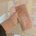 1 Pair Soft Winter Gloves for Women Half Finger Gloves for Girls Fingerless Wrist Warmers Fluffy Mittens.