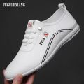 FUGUIJIXIANG Brand Men's Shoes Soft Bottom Soft Surface White Shoes Non-Slip Casual Leather Shoes for Men. 