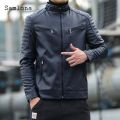 Samlona Plus Size Mens Pu Leather Jackets 2022 European Style Fashion Jacket Biker Faux Leather Coats Red Blue Zipper Overcoats.