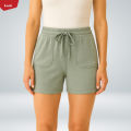 Women's Casual Drawstring Waistbelt Cotton Terry Shorts From Levin.