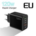 120W 3PD Ports +2USB Ports Mobile Phone Charger Multi Port Fast Charging USB C Charger US/UK/EU Plug For Samsung IPhone Charger. 