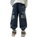 2024 Autumn New Boy Pants 2 4 6 8 10 Yrs Jeans Loose Casual Back Patch Denim trousers Teenage School Boy Spring Children's Pants. 