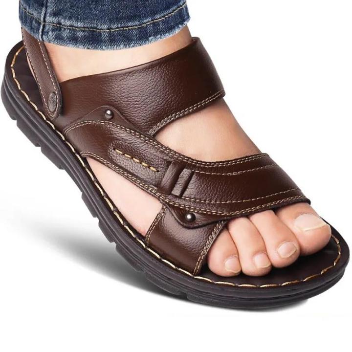 2021Men's Summer New Leather Sandals Men's Casual Beach Shoes Non-slip Slippers Two Sandals Men Sandals Leather Men Sandal Shoes