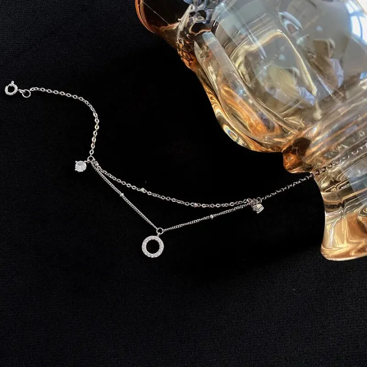 Wedding%20Fashion%20New%20925%20Sterling%20Silver%20Shine%20Round%20Cubic%20Zirconia%20Multilayer%20Chain%20Anklets%20For%20Women%20Girl%20LB017%20-%20Image%203