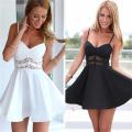 Women Summer Dress 2021 Backless V-Neck Mini Beach Dresses Sleeveless Ruffle Lace White Vestido de Mujer Black Robe Femme. 