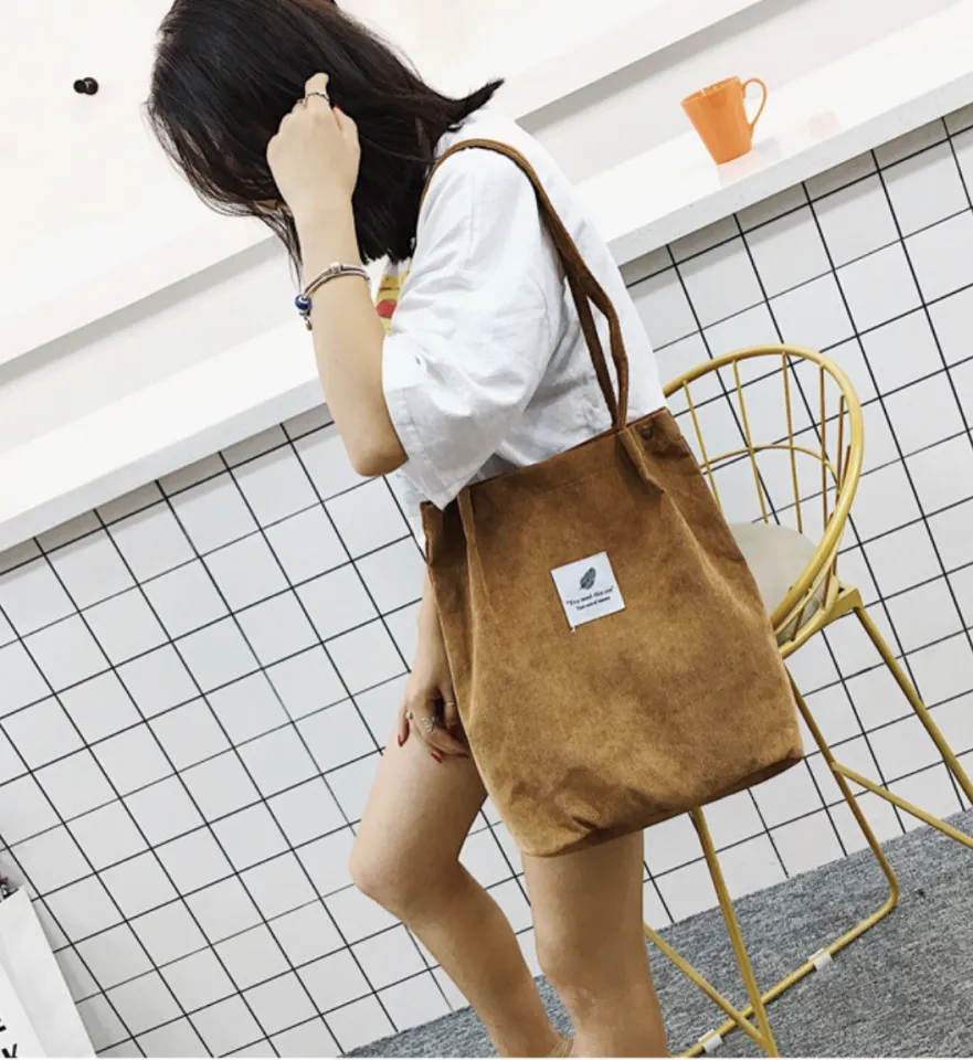 Mumu #3006 Korean Candy Color Corduroy Canvas Bags Tote Bag For