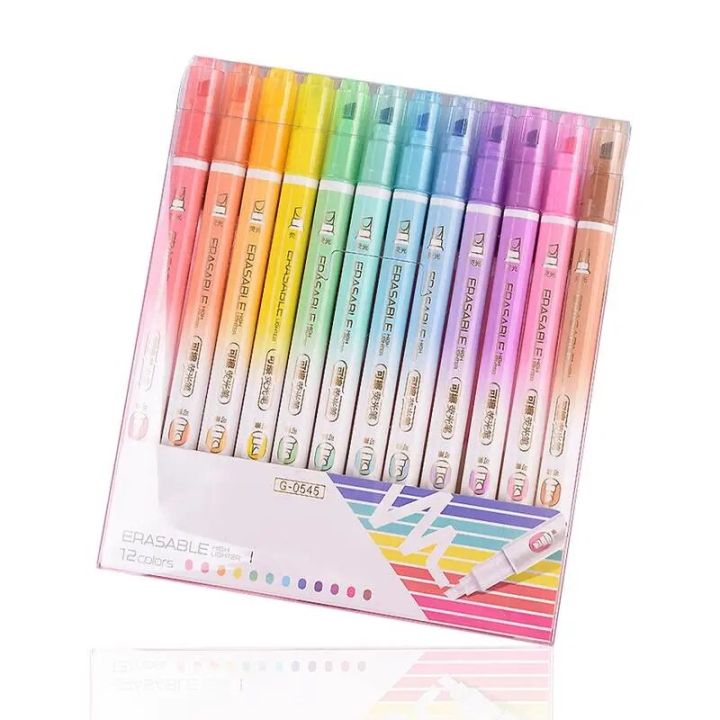 Erasable Highlighters Assorted Colors Light Pastel Highlighters 12colors Double-end Erasable Highlighter Pastel Liquid Markers