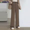 【Support-Cod】 Formal Straight Leg Pants High Waist Wide Leg Office Trousers for Women Solid Color Straight Pants with Pockets High Waist Suit Pants.