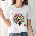 New women's butterfly tree printing T-shirts.